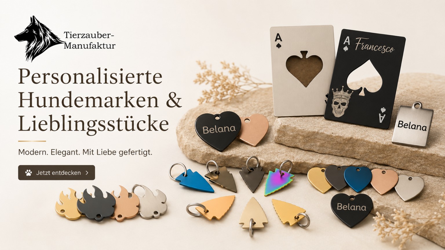 Personalisierte Hundemarken und Lieblingsstücke der Tierzauber-Manufaktur